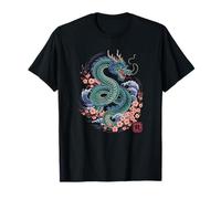 Dragón Japonés Japón Kanji Cerezo Flores Ondas Dragón Camiseta