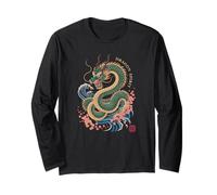 Dragón Japonés Japón Kanji Cerezo Flores Ondas Dragón Manga Larga