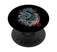 Dragón Japonés Japón Kanji Cerezo Flores Ondas Dragón PopSockets PopGrip Adhesivo