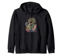 Dragón Japonés Japón Kanji Cerezo Flores Ondas Dragón Sudadera con Capucha