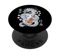 Dragón japonés Kawaii Cello Cat Music Band Orquesta Anime PopSockets PopGrip Adhesivo