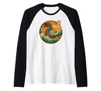 Dragón japonés La Gran Ola de Kanagawa Kanji Japón Arte Camiseta Manga Raglan