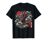 Dragón Japonés Sol Rojo Vintage Fantasía Anime Hombres Mujeres Niños Camiseta