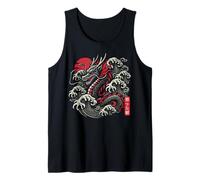 Dragón Japonés Sol Rojo Vintage Fantasía Anime Hombres Mujeres Niños Camiseta sin Mangas