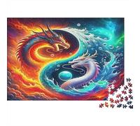 Dragon Jigsaw Puzzle Educational Game Fire Ice Yin Yang Dragons for Adults Teens Age 12 Years Up 52x38cm 1000pcs