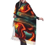 Dragon King in Fire - Bufanda con flecos de cachemira, bufanda de moda para mujer, chal para cabeza, bufanda larga, ideal para otoño e invierno