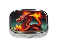 Dragon King in Fire - Caja cuadrada de almacenamiento de píldoras portátil (pastillero de 2 compartimentos), caja de almacenamiento de medicamentos y vitaminas