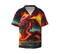 Dragon King in Fire - Camisa casual de manga corta para hombre, estilo hawaiano, transpirable y cómoda, con botones, Negro, XL