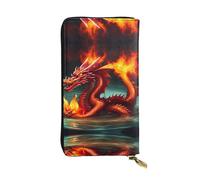 Dragon King in Fire - Cartera larga de cuero con estampado de fuego (7.5 x 4.1 pulgadas), compartimento multifunción extragrande, gran regalo