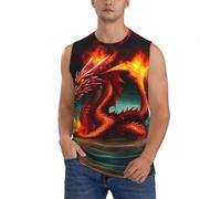 Dragon King in Fire - Chaleco sin mangas para hombre, ajuste holgado, transpirable, de secado rápido, chaleco deportivo para gimnasio, NEGRO, XX-Large-4X-Large