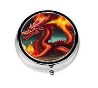 Dragon King in Fire. Este pequeño pastillero redondo impreso es un organizador portátil de píldoras y vitaminas perfecto para bolsillos, bolsos y viajes.