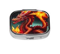 Dragon King in Fire - Organizador de pastillas para uso diario, cabe en el bolsillo, pastillero portátil de 2 compartimentos para medicamentos, vitaminas y más