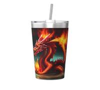 Dragon King in Fire - Vaso térmico de paja cónico con diseño de dragón y pajita, perfecto para uso en el gimnasio o para llevar contigo