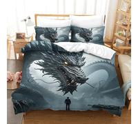 Dragon King Juego De Sábanas De Cama con Impresión En 3D, Drachen Juego De Funda para Edredón con Cremallera, Microfibra Suave Funda Nordica con Fundas De Almohada Double（200x200cm）