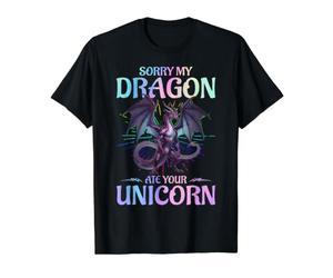 Dragón Lo Siento, mi dragón se comió tu Unicornio Camiseta gráfica económica, Hombre, Negro, L