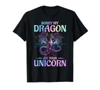 Dragón Lo Siento, mi dragón se comió tu Unicornio Camiseta gráfica económica, Hombre, Negro, XL