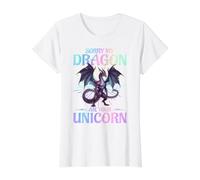 Dragón Lo Siento, mi dragón se comió tu Unicornio Camiseta gráfica económica, Mujer, Blanco, XS