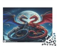 Dragon Love Fantasy 100% Recycled Cardboard Twin Dragons Under Moon 1000Pc Adult Jigsaws For Adults & Kids Brainteasing 38x26cm/1000pcs
