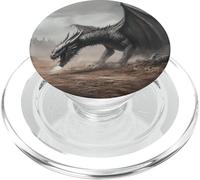 Dragón majestuoso respirando Fuego en un Paisaje distópico PopSockets PopGrip para MagSafe