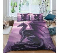 Dragón Misterioso Funda Nórdica 3D Impresa Microfibra Juego de Cama para Adultos Decoración Dormitorio Ropa de Cama Dragón Violeta Suave King（220x240cm）