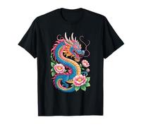 Dragón Mítico Acuarela Flores Hermoso Arte Colorido Camiseta