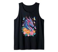 Dragón Mítico Acuarela Flores Hermoso Arte Colorido Camiseta sin Mangas