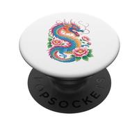 Dragón Mítico Acuarela Flores Hermoso Arte Colorido PopSockets PopGrip Adhesivo