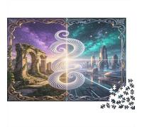 Dragón Mundo Dual Fantasía Puzzle de 1000 Piezas Papel para Adultos Ruinas Mágicas y Ciudad Futurista Juego de Puzzle 1000 Piezas Beneficio Relajante Regalo Interacción Familiar Hogar 70x50cm/1000pcs
