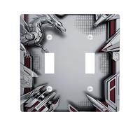 Dragon - Placa de cubierta de interruptor de doble luz, hoja de armadura moderna de fantasía, plástico plateado, tamaño estándar, placa decorativa para el hogar, sala de estar, decoración de