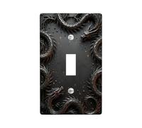 Dragon - Placa de cubierta de interruptor de luz individual, diseño gótico de fantasía, sin fuego, de plástico negro, tamaño estándar, placa decorativa para dormitorio, baño, cocina, entrada