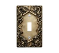 Dragon - Placa de cubierta de interruptor de luz individual, diseño medieval de fantasía, sin plástico de bronce, tamaño estándar, para decoración de apartamento, hogar, dormitorio, oficina