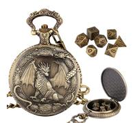 Dragon Pocket Watch Dice Set - 7pcs Metal RPG Dice Set with Dragon Pattern Pocket Watch Box Mini Dices Storage Case Tabletop Role Playing Game Accessory | Fantasy Board Game Gift Kit