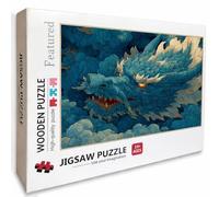 DragóN Puzzle Madera, Azul Puzzle 1000 Piezas Adultos con Compact Box 75x50cm, Rompecabezas Desafiante, DIY Juegos de Rompecabezas Creativos para Hombres Mujeres, Decoración Verano Regalo, 6-9928