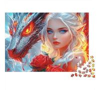 Dragon Queen Fantasy Colourful Elf Girl with Red Rose 1000 Pieces Adult Jigsaws Birthday Fun Activity for Rainy Days 38x26cm/1000pcs