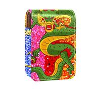 Dragon Rainbow Stripe - Estuche portátil para pintalabios para viajes, mini caja de almacenamiento de lápiz labial con espejo para mujeres y mujeres, bolsa de cosméticos de cuero, Varios colores, 9.5x2x7 cm/3.7x0.8x2.7 in