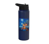 Dragon Reading Book Lover Van Gogh Starry Night Fantasy Stainless Steel Insulated Water Bottle