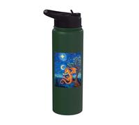 Dragon Reading Book Lover Van Gogh Starry Night Fantasy Stainless Steel Insulated Water Bottle