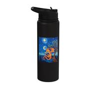 Dragon Reading Book Lover Van Gogh Starry Night Fantasy Stainless Steel Insulated Water Bottle