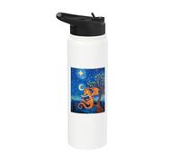 Dragon Reading Book Lover Van Gogh Starry Night Fantasy Stainless Steel Insulated Water Bottle