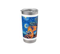 Dragon Reading Book Lover Van Gogh Starry Night Fantasy Vaso térmico de acero inoxidable de doble pared