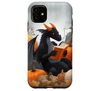 Dragon Reading Books with Fall Pumpkin Fantasy Theme Carcasa para iPhone 11