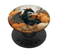 Dragon Reading Books with Fall Pumpkin Fantasy Theme PopSockets PopGrip Adhesivo