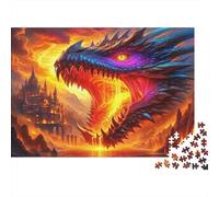 Dragon Recycled Paper Jigsaw Puzzle Fiery Dragon Over Castle for Adults 14-99 Years Educational Game Challenge 52x38cm 1000pcs