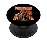 Dragón Respirando Fuego Feminismo Fantasía Mítico Mujer Hombres PopSockets PopGrip Adhesivo