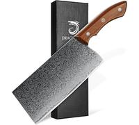 DRAGON RIOT Cuchillo Carnicero - Cuchillo de Cocina Profesional de Acero Damasco, Estilo Chino de 19 cm, Hacha y Chef Multiusos para Cortar Carne, con Filo Afilado y Caja de Regalo