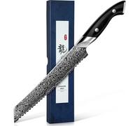 DRAGON RIOT Cuchillo Pan de Acero Damasco - Cuchillo Profesional para Cortar Pan con Filo Dentado Afilado, Mango de Madera, Ideal para Pan, Bagels, Pasteles, Regalo para Hombres y Mujeres