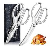 DRAGON RIOT Tijeras Cocina Estables - Pack de 2 Tijeras para Carne de Estilo Japonés, Tijera para Huesos Plateadas de Acero Inoxidable, Tijera para Aves de Corral Ultra Afiladas