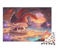 Dragón Rojo Cueva Cristales Fantasía Puzzle de 1000 Piezas Puzzle para Adultos Relajación Decoración Hogar Regalo Festivo 52x38cm/1000pcs