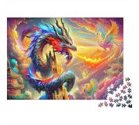 Dragón Rompecabezas 1000 Piezas, Cartón Grueso Reciclado Premium, Adultos Y Niños 8-12,Arte de fantasía de Phoenix Decoración Mural Hogareña, Rompecabezas EduGatoivo 38x26cm/1000pcs