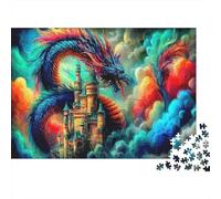 Dragón Rompecabezas Clásico 1000 Piezas, Cartón Grueso, Adultos Y Niños 8-12,Arte de la fantasía del Castillo Regalo Amantes Rompecabezas, Juego Cerebral 52x38cm/1000pcs